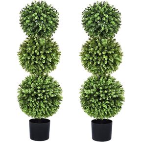 2 Pack Artificial Boxwood Topiary Trees, 3ft Topiary Ball Trees with Planter for Front Door Porch Decor, Indoor/Outdoor Use