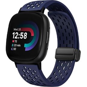 Magnetic Anti Sweat Sport Band Compatible for Fitbit Sense 2/Fitbit Versa 4/Fitbit Sense/Fitbit Versa 3, Waterproof Breathable Soft Silicone Bands for Men Women