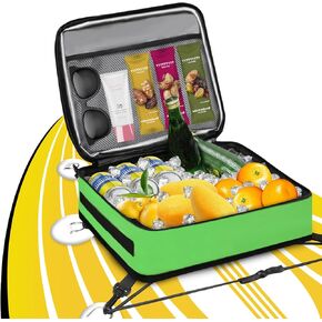 Paddle Board Cooler Bag, Insulated SUP Cooler Deck Bag with Mesh Zipper Pocket & 4 Securing Clip Strap, Waterproof 10 Can SUP Cooler for Paddle Board, SUP, Kayak