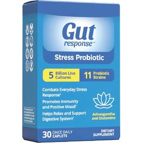 Stress Probiotic for Men & Women, Slows Down Digestive Aging, Boosts Immune System, Promotes Calmness, Ashwagandha, L-Glutamine, Non-GMO, Gluten Free & Vegan, 5 Billion CFU, 30 Caplets