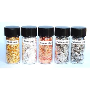 Durx-litecrete Gold, Silver, Copper, Palladium and Platinum Metal Element Sample in 7ml Glass Vials - Great for Collections, Displays, Education and Gifts in Saudi Arabia