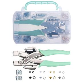 1/8" & 3/16" Grommet Tool Kit, All-in-one Eyelet Press Pliers kit with 160 Gold, Silver, White and Black Metal Eyelet Grommets for Tarps, Fabric, Leather, plastic & Labels, with Storage Case