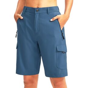 Women's 10" Hiking Golf Long Shorts with 5 Pockets Knee Length Lightweight Quick Dry Cargo Bermuda Shorts for Women(Slate Blue,3XL)