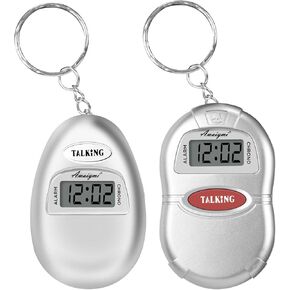 2 Pack Talking Clock for Blind Elderly, Small Travel Alarm Clock Keychain for Visually Impaired, English Language Battery Operated Talking Clock for Seniors
