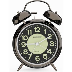 Loud Alarm Clock for Heavy Sleepers Adults, Silent Non Ticking Analog Clock with Backlight, Luminous Dial, Battery Operated Alarm Clock for Bedroom, Included Battery, Black