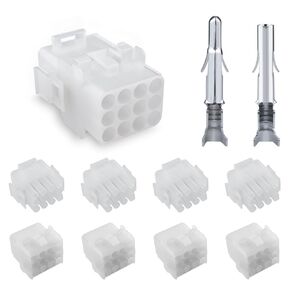 JRready ST6429 Power Connector 12 Pin (4 Matched Sets), 6.35mm Diameter Pin and Sockets 14-20 AWG, Compatible with Molex MLX Power Connector 12 Pin, Free Hanging