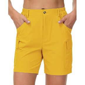 شورت Cakulo نسائي للتنزه سيرًا على الأقدام مقاس 6 بوصات، سريع الجفاف، مقاس كبير، برمودا خفيف الوزن، كاجوال للمشي، مطاط، جولف، نشط، صيفي، ماجلان، للسفر، العمل مع جيوب، مقاوم للماء، خريف، أصفر M in Kuwait