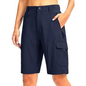 Women's 10" Hiking Golf Long Shorts with 5 Pockets Knee Length Lightweight Quick Dry Cargo Bermuda Shorts for Women(Navy,M)