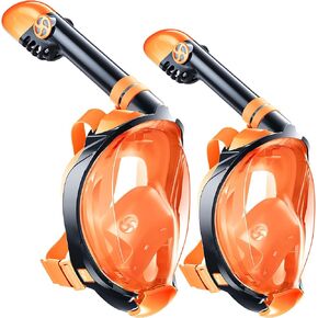 Greatever G2 Adults Kids Full Face Snorkel Mask 2 Pcs,Snorkeling Gear with Latest Dry Top System,Foldable 180 Degree Panoramic View,Safe Breathing,Anti-Leak&Anti-Fog Snorkeling Mask with Camera Mount