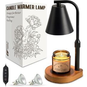 Electric Candle Warmer Lamp for Better Fragrance Experience, 2H/4H/8H Timer, 4 Level Brightness Dimmable, Height of Neck Adjustable for Most Size of Candles, Comes with 2 * 50W 2800K Bulbs