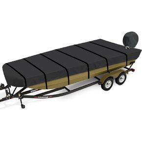 Jon Boat Cover 16ft, 900D Heavy Duty Trailerable Waterproof 16 ft Jon Boat Cover with Motor Cover, Marine Grade Canvas,Gray