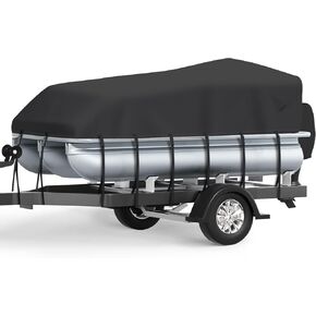 Pontoon Boat Cover, Waterproof 1200D Pontoon Cover with Motor Cover, 17-20 FT Canvas Boat Cover for Pontoon, Gray