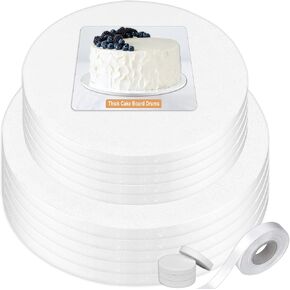 Cake Drum 8 & 10 Inch (2 Sizes, 18 Pack Total) | Free Prop Up Tool Included | 1/2" Thick Cake Rounds | Sturdy, Seamless & Greaseproof Cake Circles For Presenting Heavy/Tiered Cakes