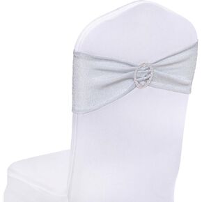 SquarePie Pack of 10 Black Chair Sashes Bows Glitter Stretch Chair Cover Band with Buckle Slider Universal Elastic Spandex Chair Ties for Banquet Event Chairs Decor