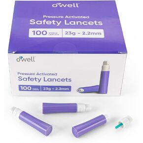 Disposable Safety Lancets for Diabetes Testing – 23G x 2.2mm, Preloaded Sterile Lancet Needles – Compact Keto & Diabetic Lancets with a Twist-Off Lid for Easy Blood Testing Anywhere by OWELL, 100 Ct.