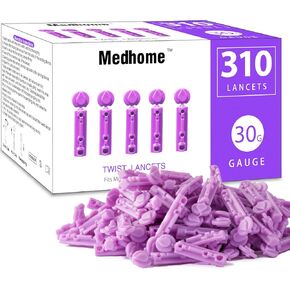 blood Lancets, Single use, 30 Gauge Twist top Lancets for Diabetes Testing, Fits Most Lancing Devices for Blood Sugar Kit and Glucose Meter - 310 Count per box - Multi-color