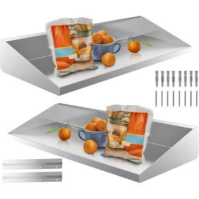 Stainless Steel Wall Shelf 8.6x30 Inches 64 lbs Load Heavy, Heavy-Duty Wall-Mounted Floating Shelf with Backsplash, Equipped with Silicone Mat. for Restaurant, Kitchen, Home(2 pack)