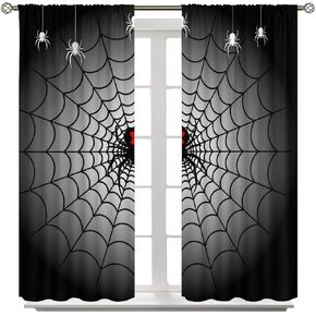 Halloween Spider Web Curtains,Superhero Scary Black Spider Web Prints Curtains for Kids Boys Girls Bedroom Living Room Gothic Style Spider Print Drapes 2 Panels Total Size 42" x 45"