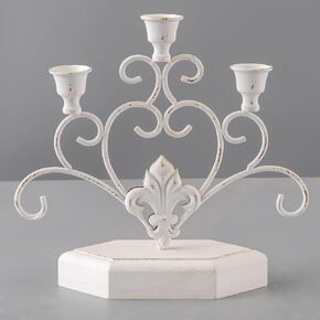 SOFE Antique 3 Candle Candelabra, 11 Inch Tall Taper Candle Sticks Holder, White Candelabra Candle Holder, Rustic Table Centerpiece, Wrought Iron Scroll Candle Holder Stand for Home Fireplace