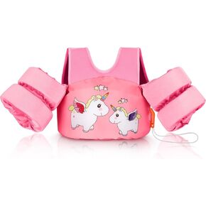 Heysplash Kids Swimming Vest,Toddler Floaties Fit 22-70 Lbs,Puddle Kids Jumper with Adjustable Strap, Swim Jacket Water Wing Arm Baby Float,Pool Beach Sea Swimming Aid for Girl 2-7 Years,Pink Unicorn