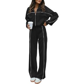 BTFBM Women's Two Piece Tracksuit Fall 2024 Long Sleeve Zip Up Sweatshirt Long Pants Outfits Jogger Sweatsuit Sets
