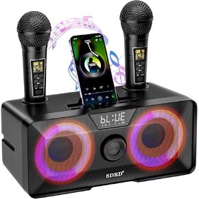 Bluetooth Portable Karaoke Machine for Kids &Adults with 2 UHF Microphones,Wireless Karaoke Microphone with PA System,Disco Lights,TF Card,and Aux in for Home Entertainment Family Gatherings (Black)