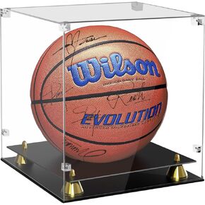 Basketball Display Case, Acrylic Basketball Case Display Clear, Full Size Basketball Holder UV Protected for Autographed Basketball, Memorabilia Display Case for Basketball with Bilayer Display Stand