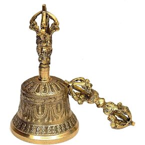 Tibetan Buddhist Meditation Bell and Dorje Set Made from traditional Tibetan formula of 7 metals (4-Inch)