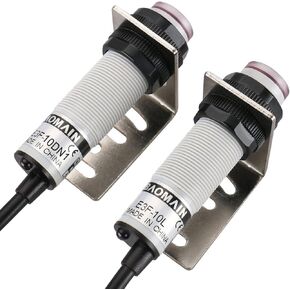 Baomain 1 Pair M18 Infrared Ray Through-Beam Reflection Optical Photoelectric Sensor Switch E3F-10DN3/E3F-10L NPN NO+NC 10-30V DC Sensing Distance 10m 4 Wires with Mounting Bracket
