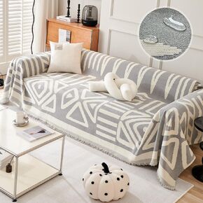 Water Resistant Boho Couch Cover, Soft Chenille Couch Cover for Dogs Washable, Couch Covers for 3 Cushion Couch Sofa Pet Friendly, Thick, Dirt Resistant (Dark Black, 71" x 118")