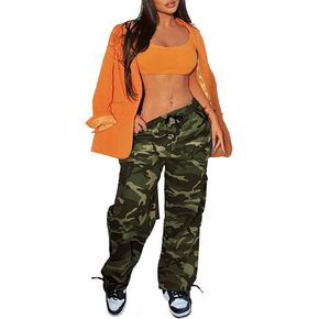 Camo Cargo Pants for Women,Womens Drawstring Elastic Waist Cargo Pants with Pocket,Baggy Camouflage Pants for Women
