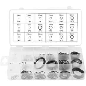Assortment Circlip Kit 3mm-32mm 150Pcs, External Circlips Snap Ring, Snap Rings Assortment, 18 Sizes, Black C-Clip External Retaining Ring with Plastic Sorting Box