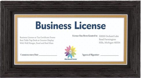 MBC MAT BOARD CENTER، إطار رخصة عمل احترافي بني داكن، حامل معلق وحامل، زجاج مقسى (إطار 5 × 10 لصورة 4 × 9 مع حصيرة مزدوجة سوداء فوق ذهبية) in Kuwait