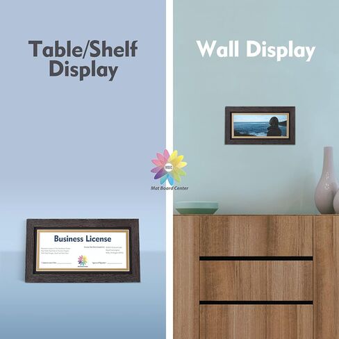 MBC MAT BOARD CENTER، إطار رخصة عمل احترافي بني داكن، حامل معلق وحامل، زجاج مقسى (إطار 5 × 10 لصورة 4 × 9 مع حصيرة مزدوجة سوداء فوق ذهبية) in Kuwait