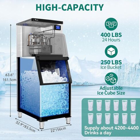 YITAHOME Commercial Ice Maker Machine 400LBS/24H with 250 LBS Storage Bin, Upgraded Compressor, Auto Self-Cleaning, 1000W Stainless Steel Industrial Ice Machine for Restaurant Business Cafe Shop in Saudi Arabia