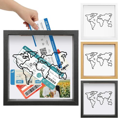 Ronlap Travel Adventure Archive Shadow Box for Memories, Travel Shadow Boxes Display Cases with Slot on Top Top Loading Travel Memory Box for Keepsakes Life in a Shadow Box Travel Frame, Black, 8x8in in Saudi Arabia
