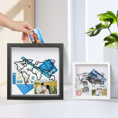 Ronlap Travel Adventure Archive Shadow Box for Memories, Travel Shadow Boxes Display Cases with Slot on Top Top Loading Travel Memory Box for Keepsakes Life in a Shadow Box Travel Frame, Black, 8x8in in Saudi Arabia