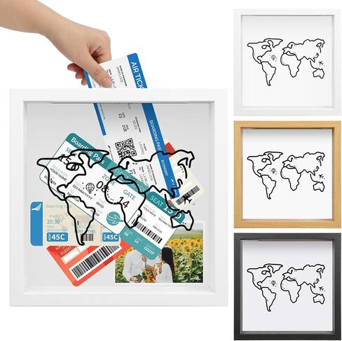 Ronlap Travel Adventure Archive Shadow Box for Memories, Travel Shadow Boxes Display Cases with Slot on Top Top Loading Travel Memory Box for Keepsakes Life in a Shadow Box Travel Frame, Black, 8x8in in Saudi Arabia