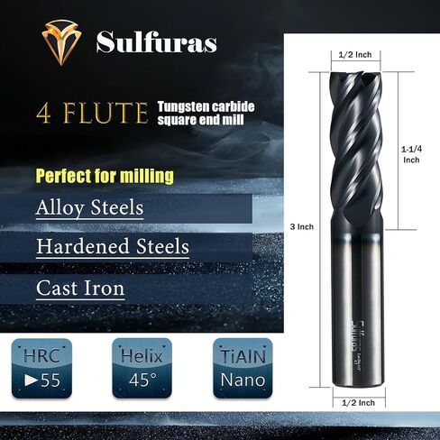 3/16" Carbide Square Nose End Mill Set (5 Pcs), 4 Flute CNC Mill Bits Tools for DIY & Professional, Solid Carbide Cutter (Tungsten Carbide + Cobalt) for Milling Steel and Metals (5Pcs, 3/16) in Saudi Arabia