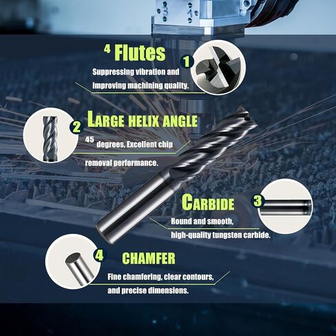 3/16" Carbide Square Nose End Mill Set (5 Pcs), 4 Flute CNC Mill Bits Tools for DIY & Professional, Solid Carbide Cutter (Tungsten Carbide + Cobalt) for Milling Steel and Metals (5Pcs, 3/16) in Saudi Arabia