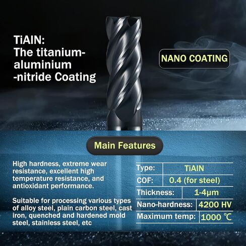 3/16" Carbide Square Nose End Mill Set (5 Pcs), 4 Flute CNC Mill Bits Tools for DIY & Professional, Solid Carbide Cutter (Tungsten Carbide + Cobalt) for Milling Steel and Metals (5Pcs, 3/16) in Saudi Arabia