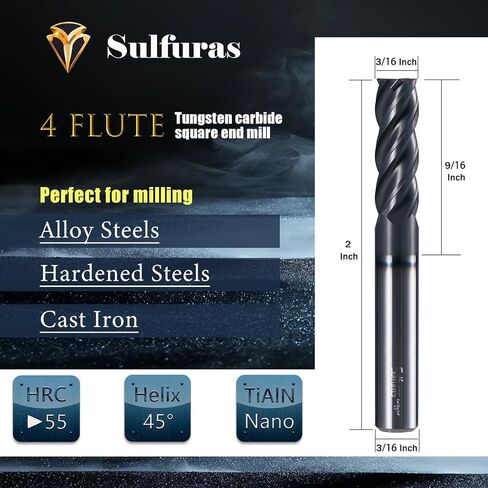 3/16" Carbide Square Nose End Mill Set (5 Pcs), 4 Flute CNC Mill Bits Tools for DIY & Professional, Solid Carbide Cutter (Tungsten Carbide + Cobalt) for Milling Steel and Metals (5Pcs, 3/16) in Saudi Arabia