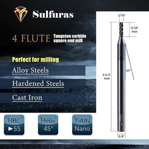 3/16" Carbide Square Nose End Mill Set (5 Pcs), 4 Flute CNC Mill Bits Tools for DIY & Professional, Solid Carbide Cutter (Tungsten Carbide + Cobalt) for Milling Steel and Metals (5Pcs, 3/16) in Saudi Arabia