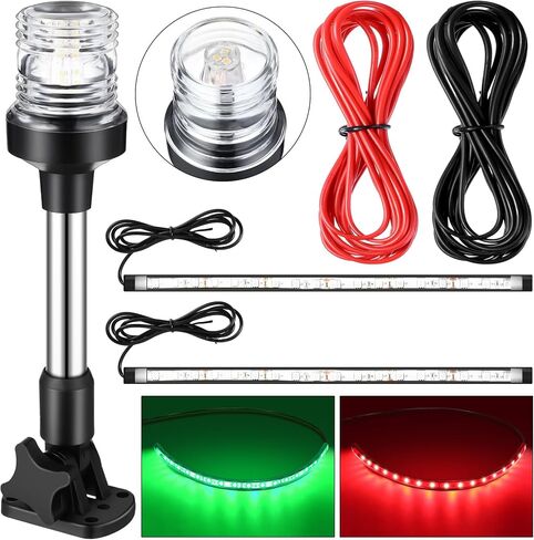 White LED Boat Stern Light 9 Inch with 2 Pcs 8.2ft Extra Cables All Round 12-24v, and 2 Pcs Navigation Lights LED Anchor Lights for Boats Red and Green Boat Running Lights LED Marine in Saudi Arabia