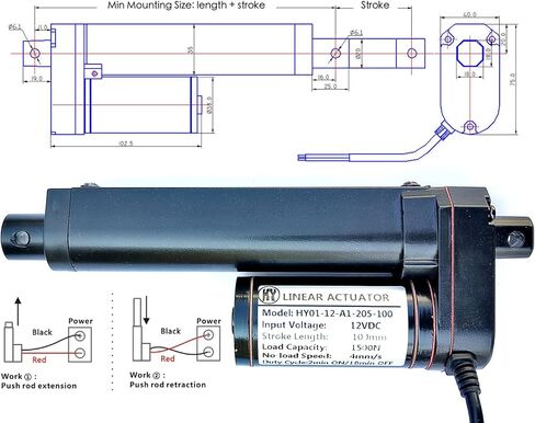 1500N / 330LBS محرك خطي 12 فولت تيار مستمر مع دعامات تثبيت، مشغل حركة خطية 4 بوصة، محرك المحرك الخطي Zikepa لرفع منصة أتمتة المنزل الزراعي الصناعي، توقف مجاني in Kuwait