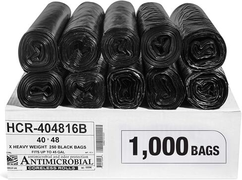 أكياس قمامة عالية الكثافة من ألوف بلاستيك، 60 جالون، عدد 600، 22 ميكرون (مكافئ)، 38 بوصة × 60 بوصة، أسود، للحمام، المكتب، الصناعة، التجارة، النظافة، البلدية، إعادة التدوير in Kuwait