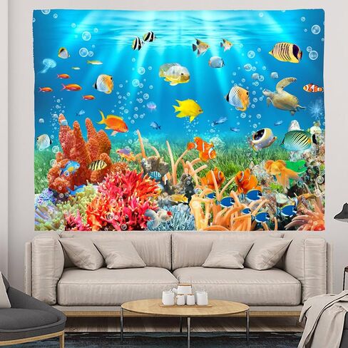 WODEJIA Office Background Room Divider Decor Tapestry,Beach Fishing Boats Aesthetic Wall Fabric Wallpaper for Bedroom, Outdoor Garden Aesthetic 3D Tapestries Size 78 * 59 in Saudi Arabia