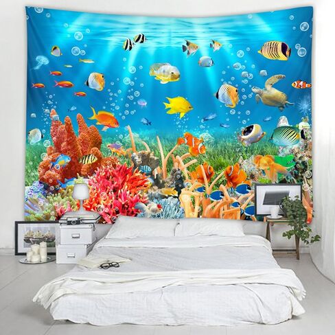 WODEJIA Office Background Room Divider Decor Tapestry,Beach Fishing Boats Aesthetic Wall Fabric Wallpaper for Bedroom, Outdoor Garden Aesthetic 3D Tapestries Size 78 * 59 in Saudi Arabia