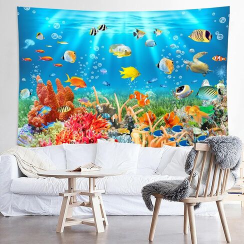 WODEJIA Office Background Room Divider Decor Tapestry,Beach Fishing Boats Aesthetic Wall Fabric Wallpaper for Bedroom, Outdoor Garden Aesthetic 3D Tapestries Size 78 * 59 in Saudi Arabia
