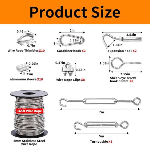 1/16" Wire Rope Kit,15M/50FT Black Vinyl Coated 304 Stainless Steel Cable,String Light Hanging Kit with Turnbuckle for Outdoor,Garden Wire(55 Pack) in Saudi Arabia